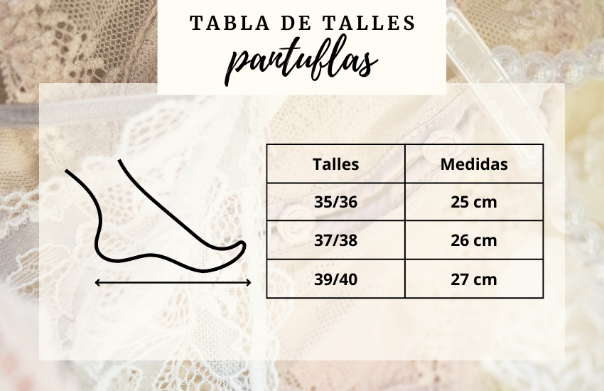 tabla de talles pantuflas y pantuflones aimée lingerie